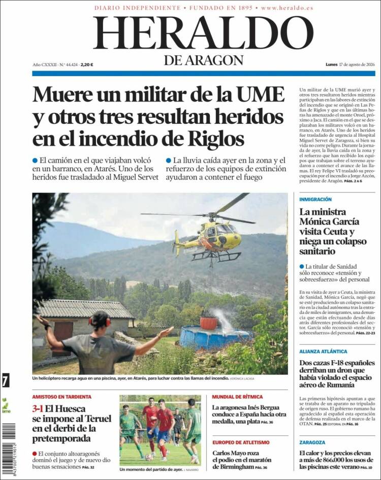 Portada de Heraldo de Aragón (Espa&ntilde;a)