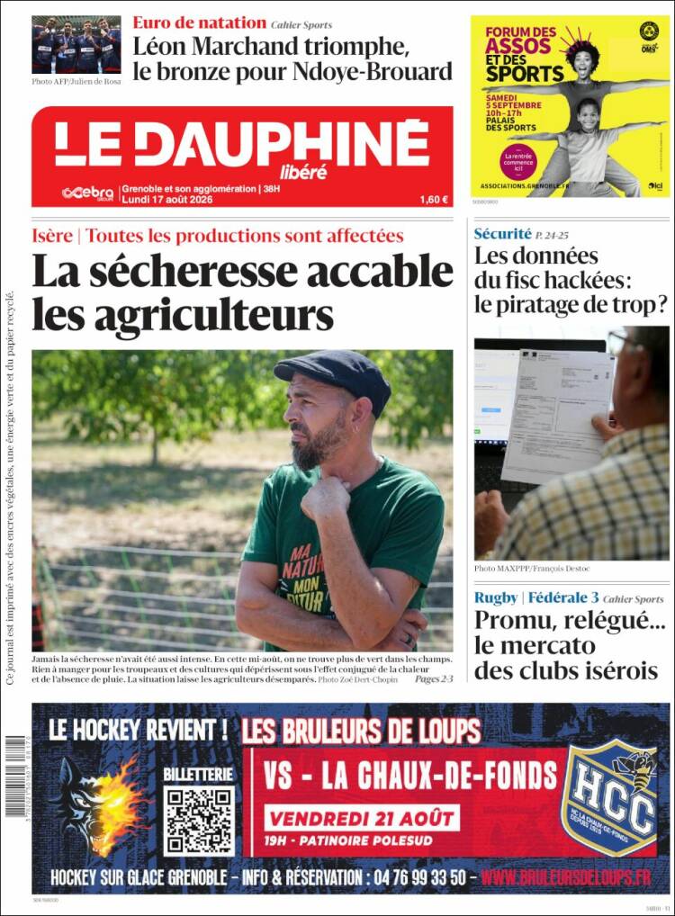 Portada de Le Dauphiné Libéré (Francia)