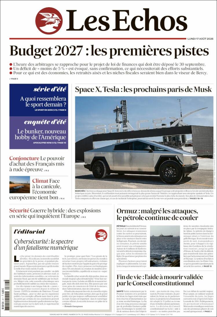 Portada de Les Echos (Francia)
