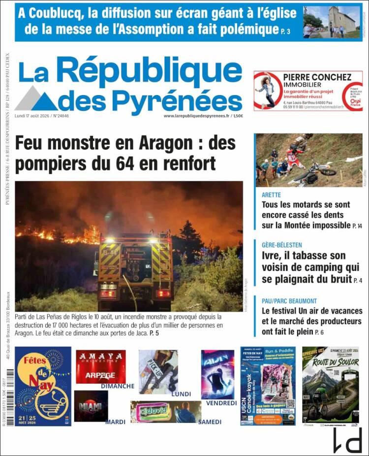 Portada de La République des Pyrénées (Francia)