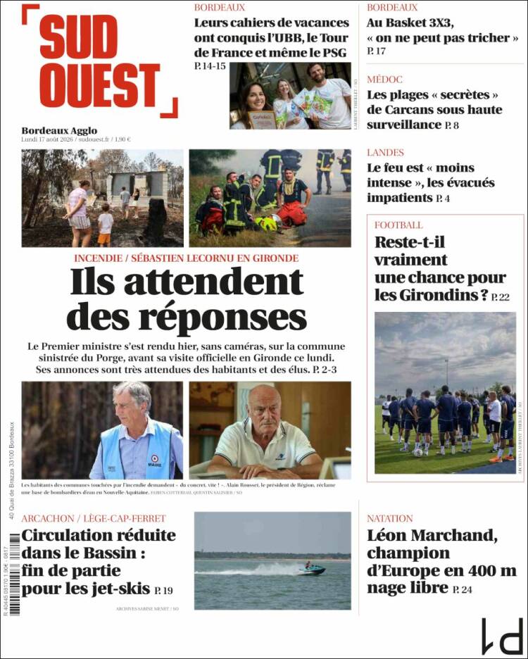 Portada de Sud Ouest (Francia)