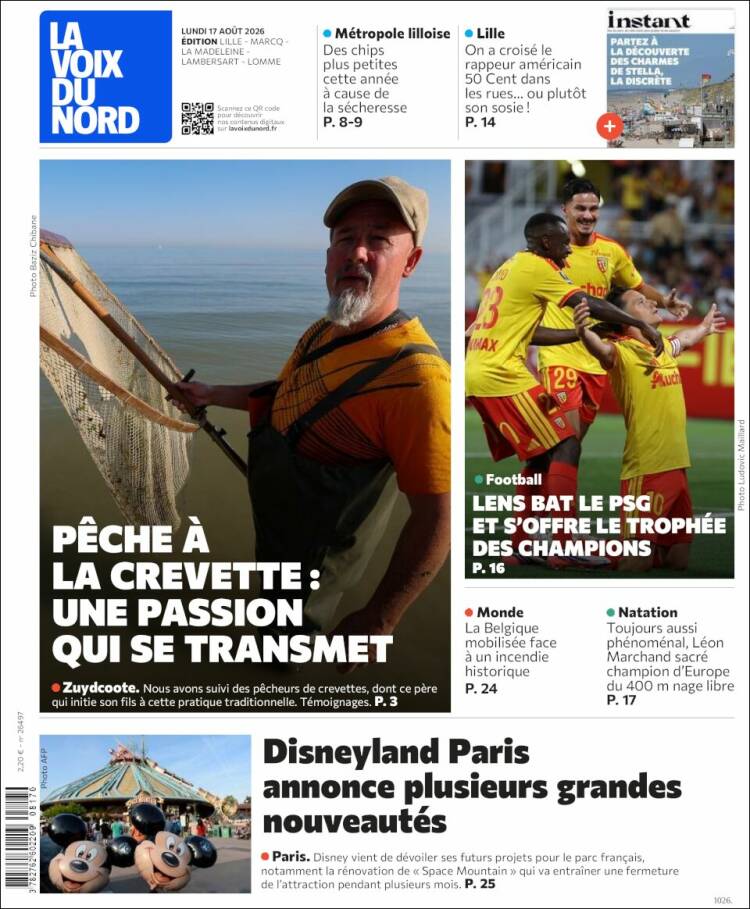 Portada de La Voix du Nord (Francia)