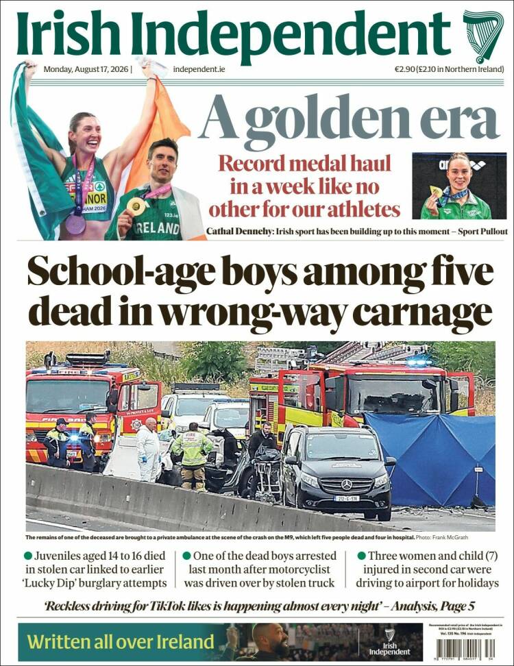 Portada de Irish Independent (Irlanda)