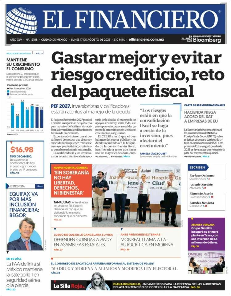Portada de El Financiero (M&eacute;xico)