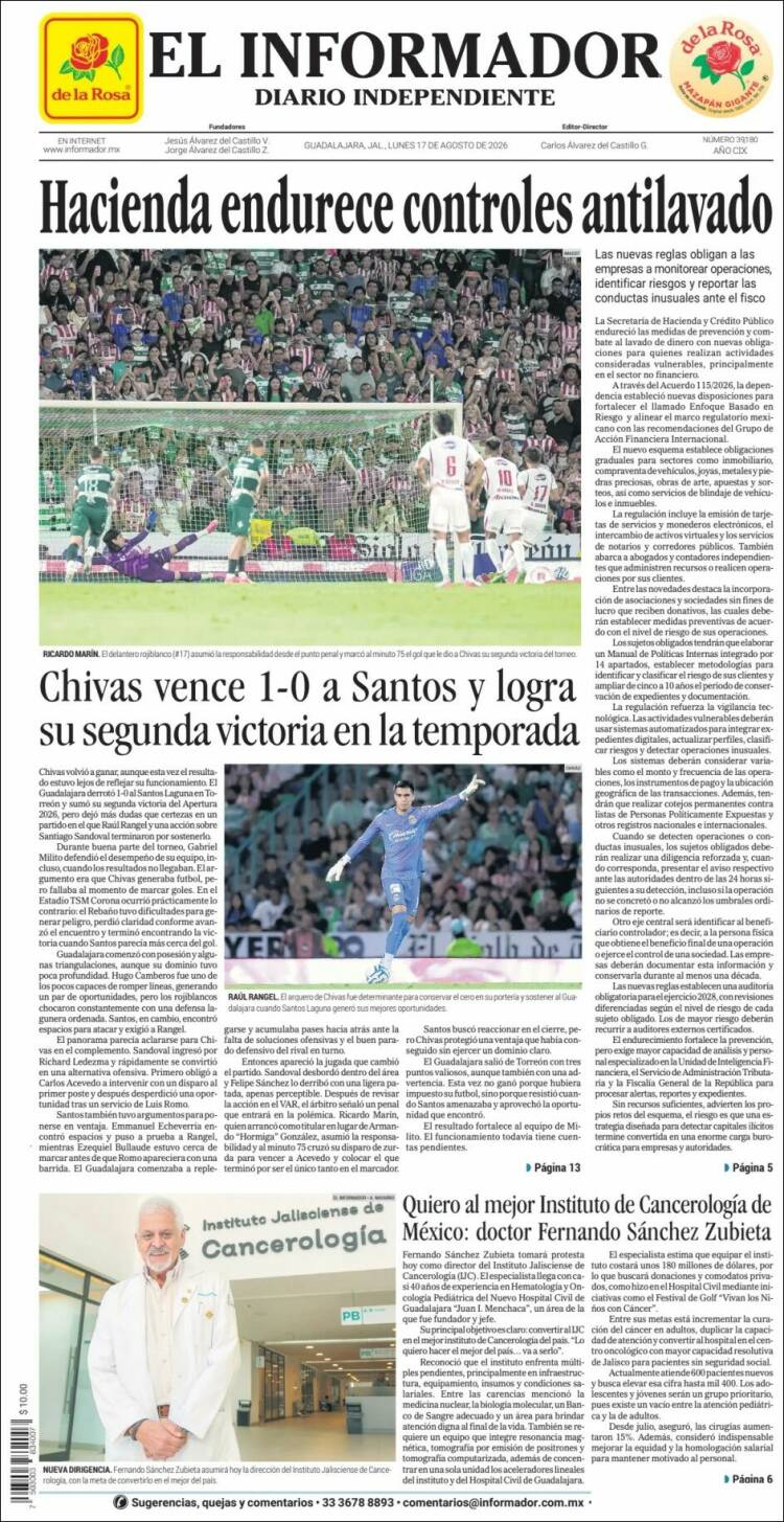 Portada de El Informador (M&eacute;xico)