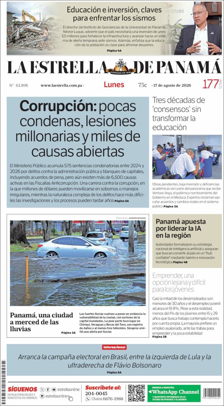 Portada de La Estrella de Panamá (Panam&aacute;)