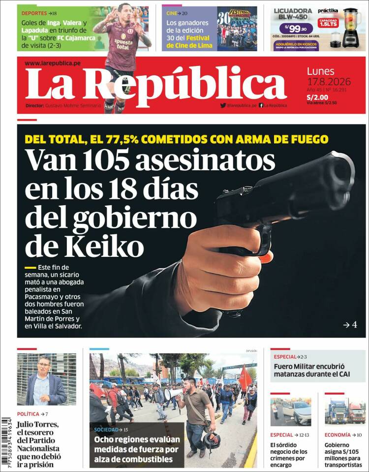 Portada de La Republica (Per&uacute;)