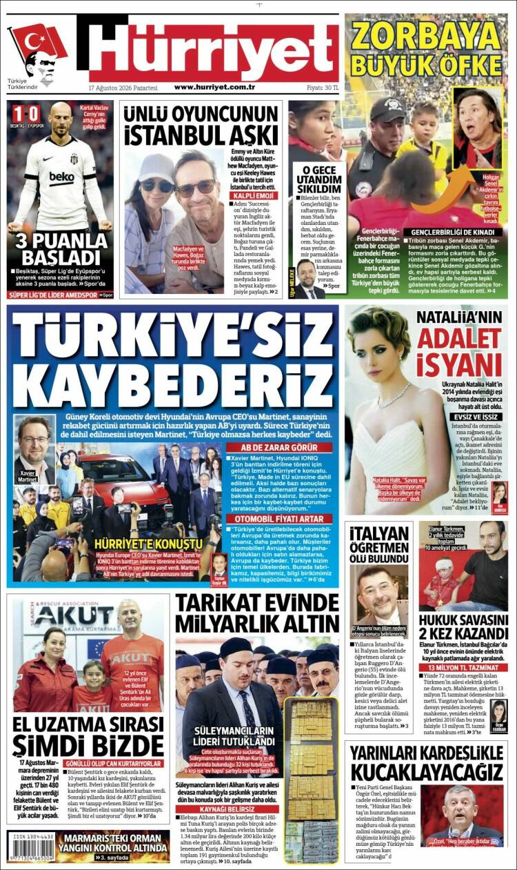 Portada de Hürriyet (Turqu&iacute;a)