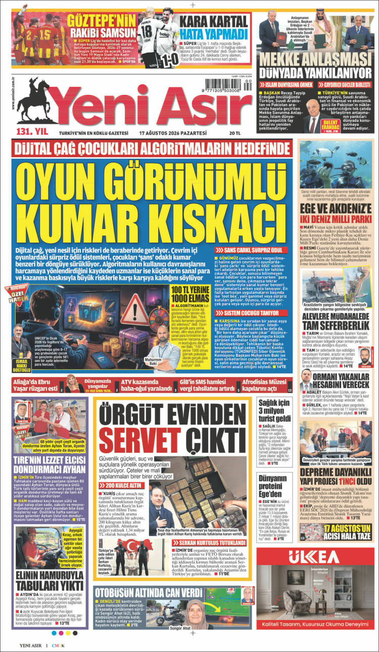 Portada de Yeni Asır (Turqu&iacute;a)