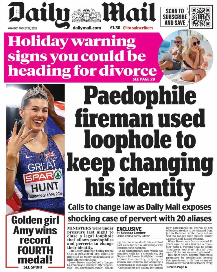 Portada de Daily Mail (Reino Unido)