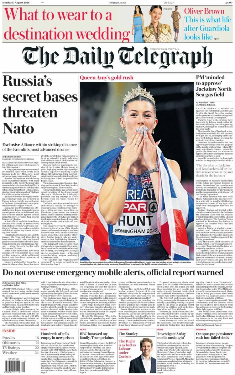 Portada de Daily Telegraph (Reino Unido)