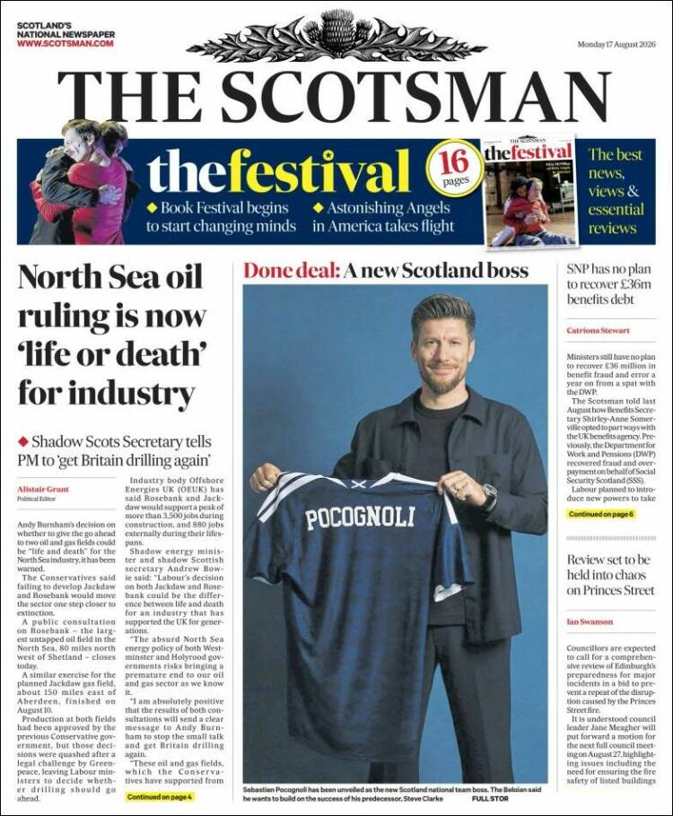 Portada de The Scotsman (Reino Unido)