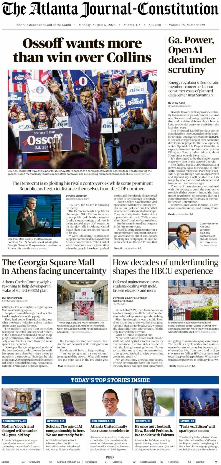 Portada de The Atlanta Journal-Constitution (USA)