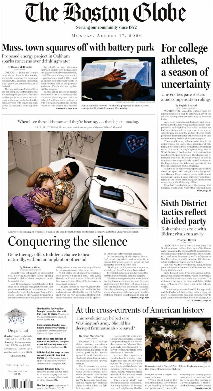 Portada de Boston Globe (USA)