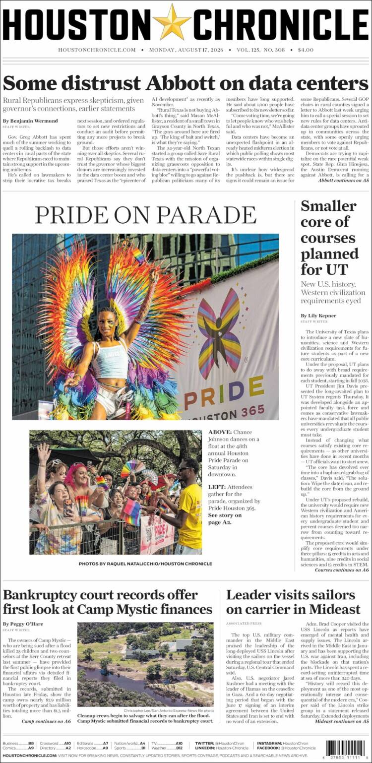 Portada de Houston Chronicle (USA)