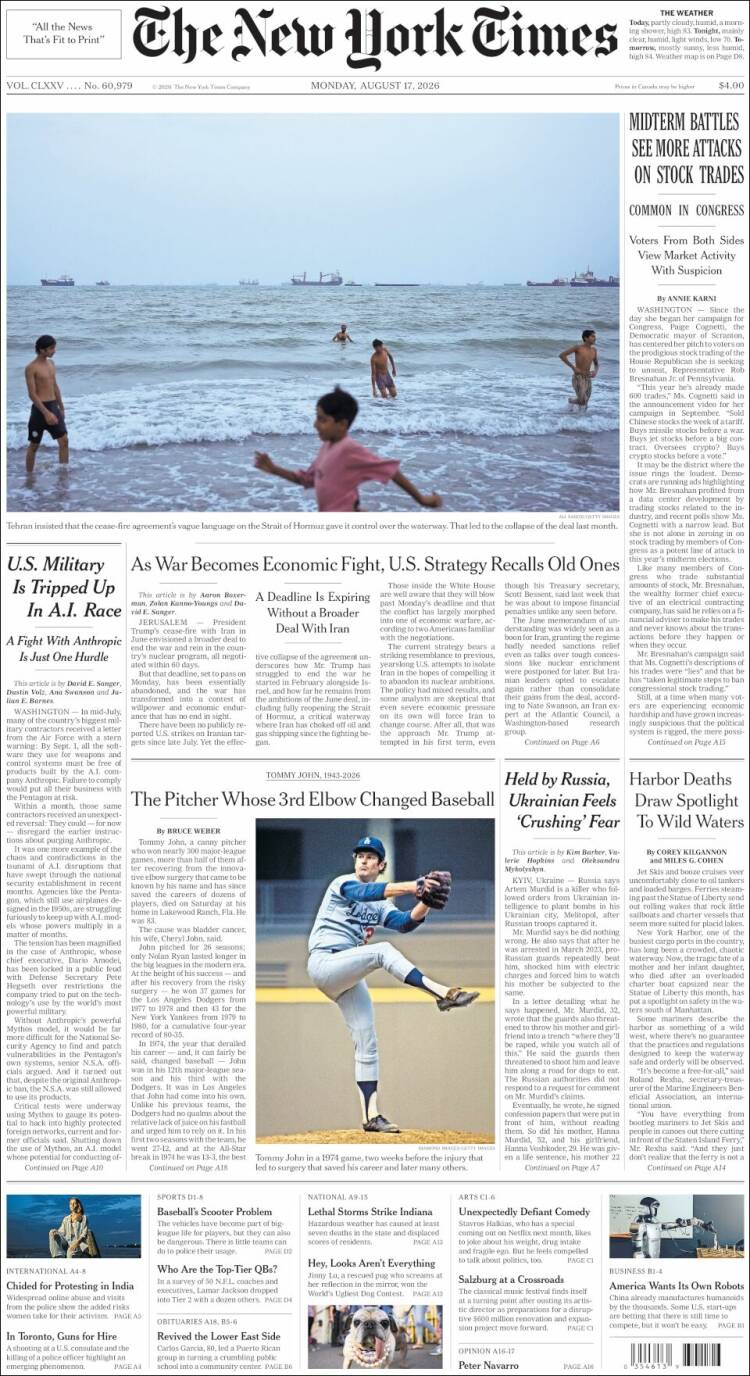 Portada de New York Times (USA)