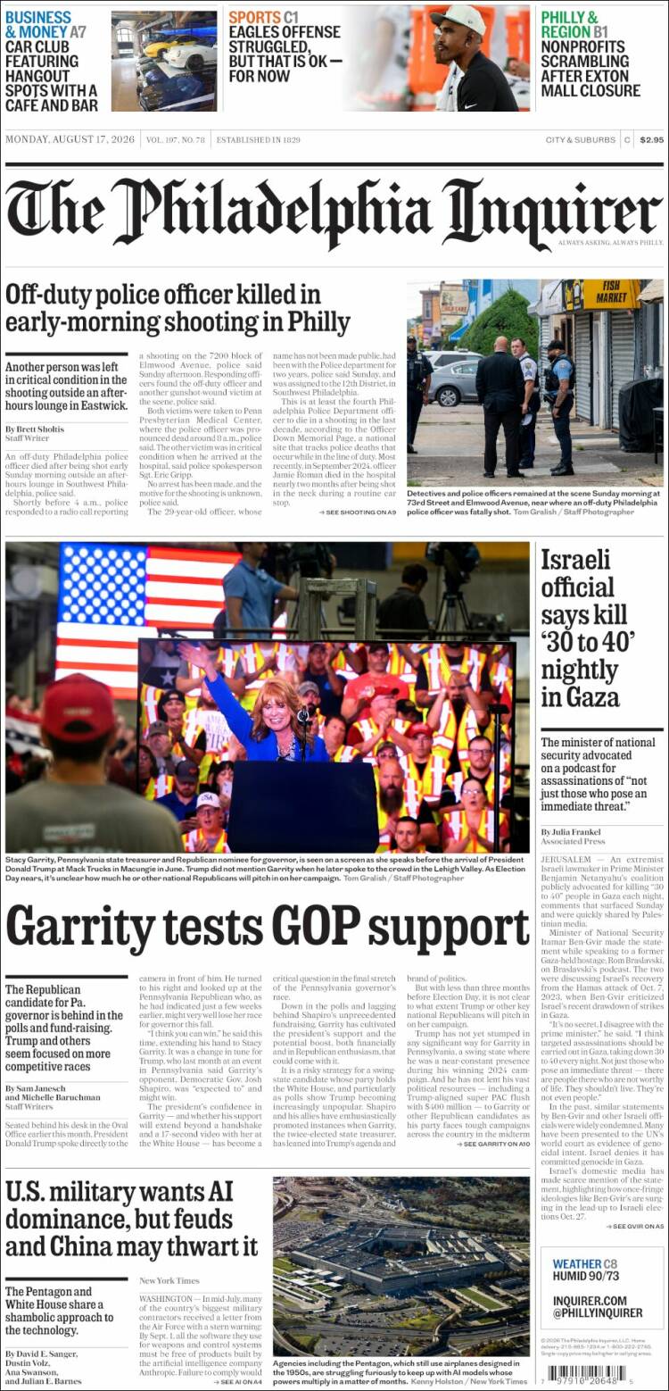 Portada de Philadelphia Inquirer (USA)