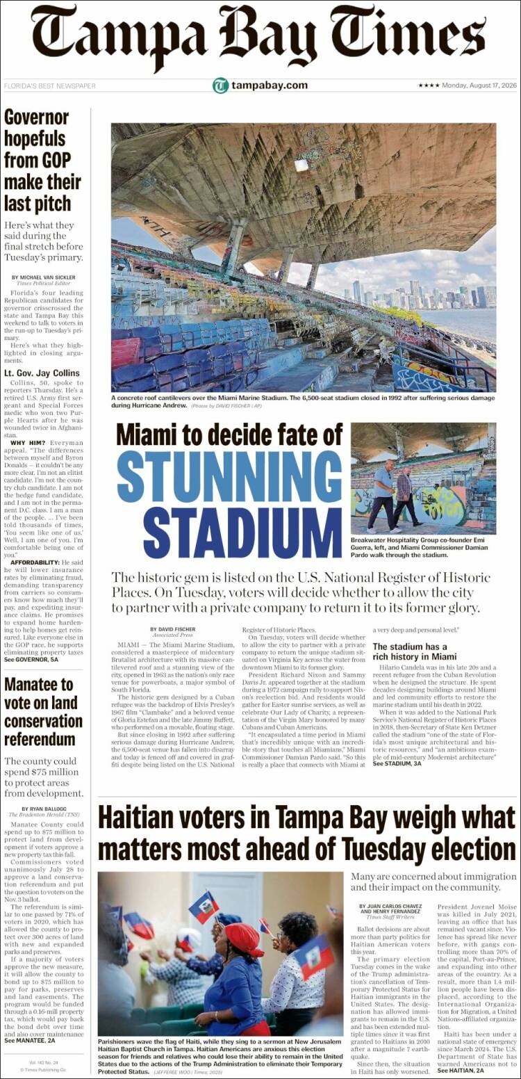 Portada de Tampa Bay Times (USA)