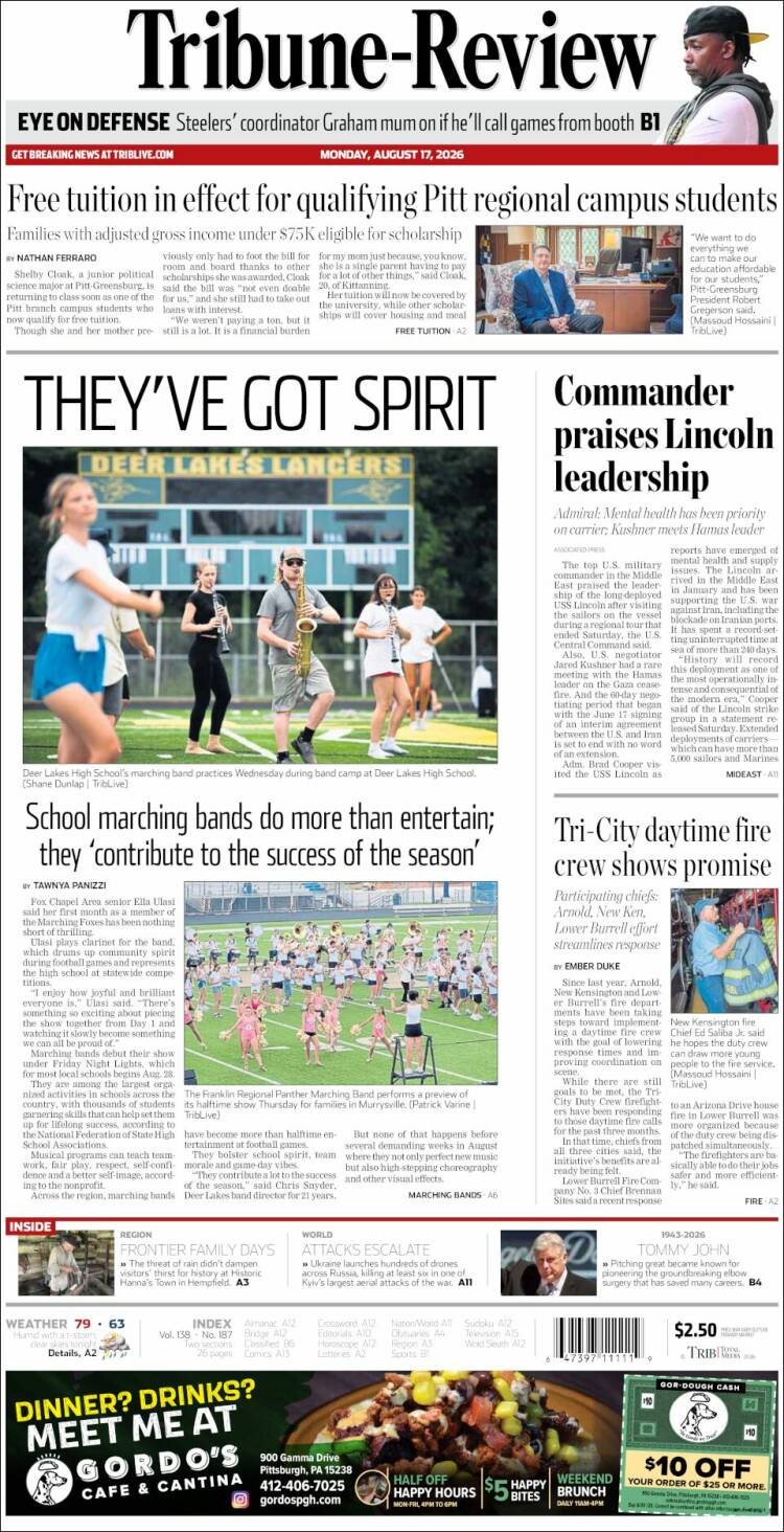Portada de Tribune-Review (USA)