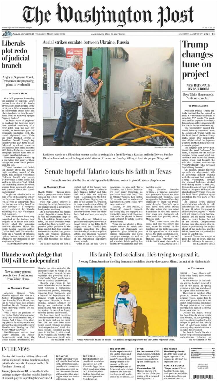 Portada de The Washington Post (USA)
