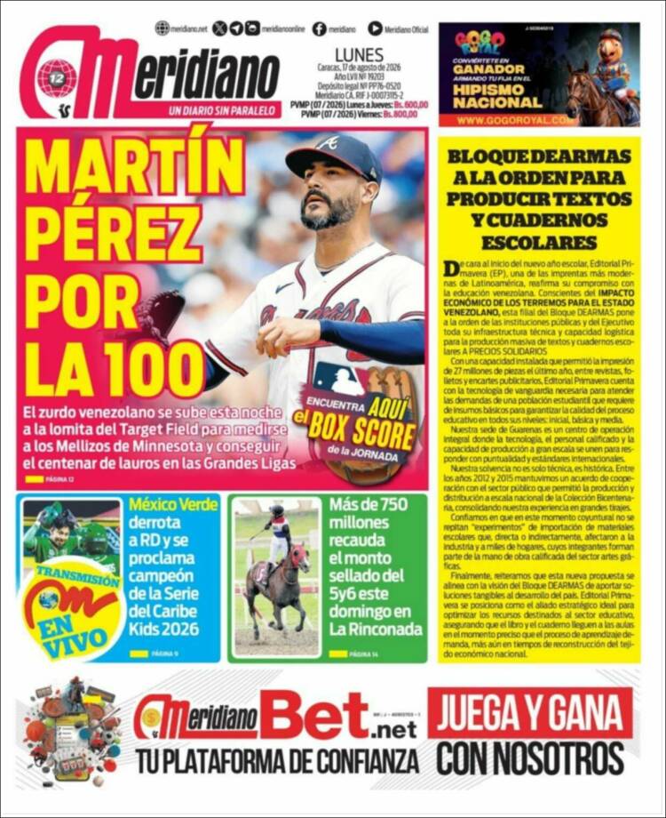 Portada de Meridiano (Venezuela)