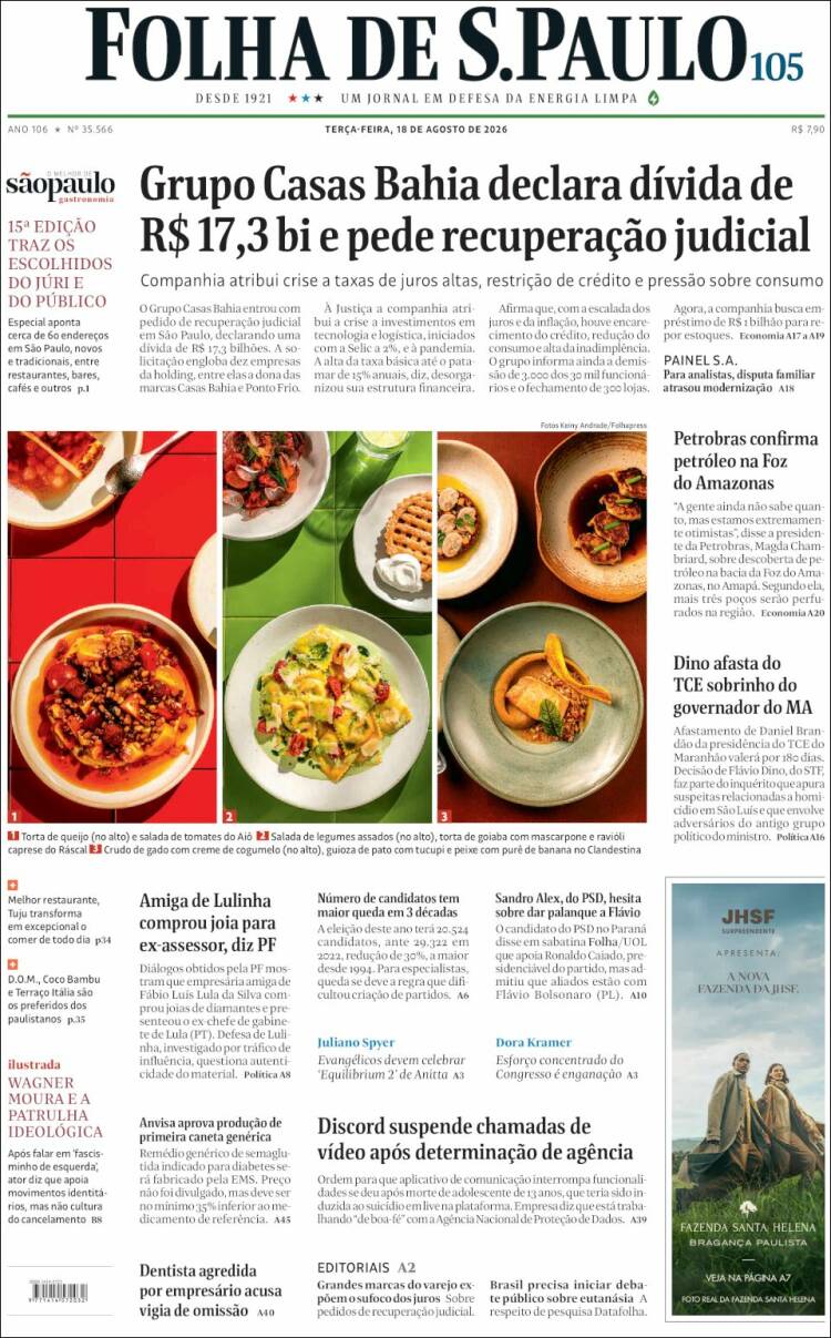 Portada de Folha de São Paulo (Brasil)