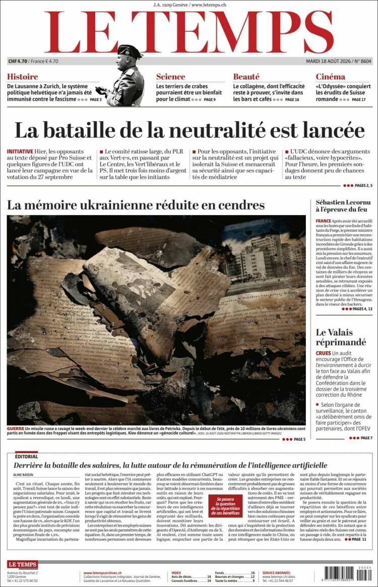 Portada de Le Matin (Suiza)