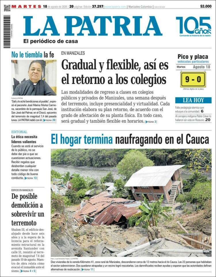 Portada de La Patria (Colombia)