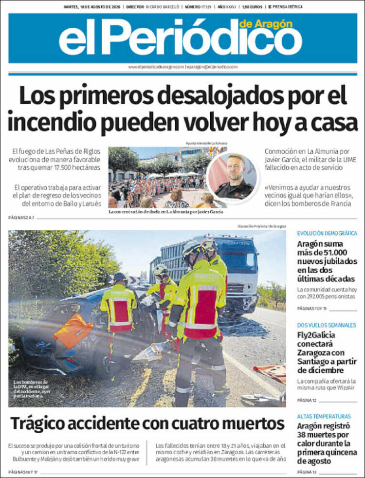 Portada de El Periódico de Aragón (Espa&ntilde;a)