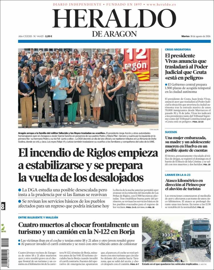 Portada de Heraldo de Aragón (Espa&ntilde;a)