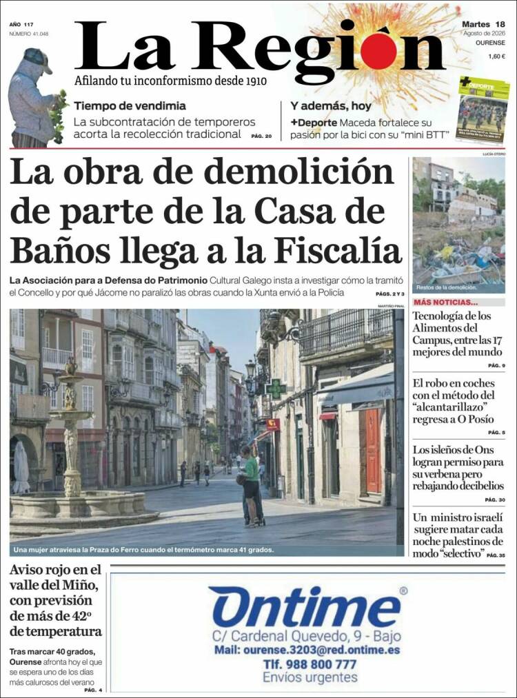Portada de La Región de Ourense (Espa&ntilde;a)