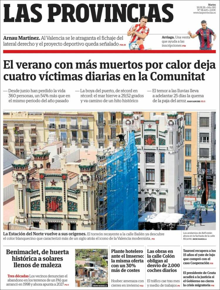 Portada de Las Provincias (Espa&ntilde;a)