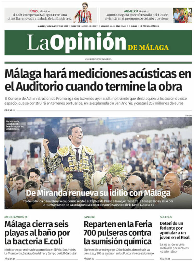 Portada de La Opinión de Málaga (Espa&ntilde;a)