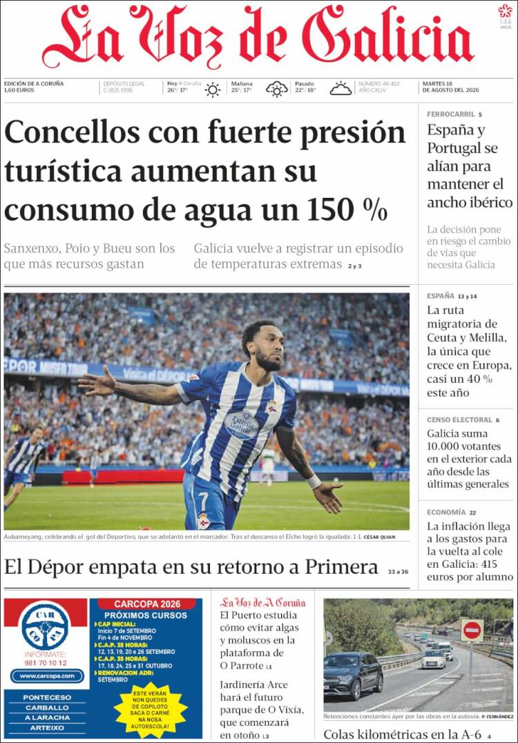 Portada de La Voz de Galicia (Espa&ntilde;a)