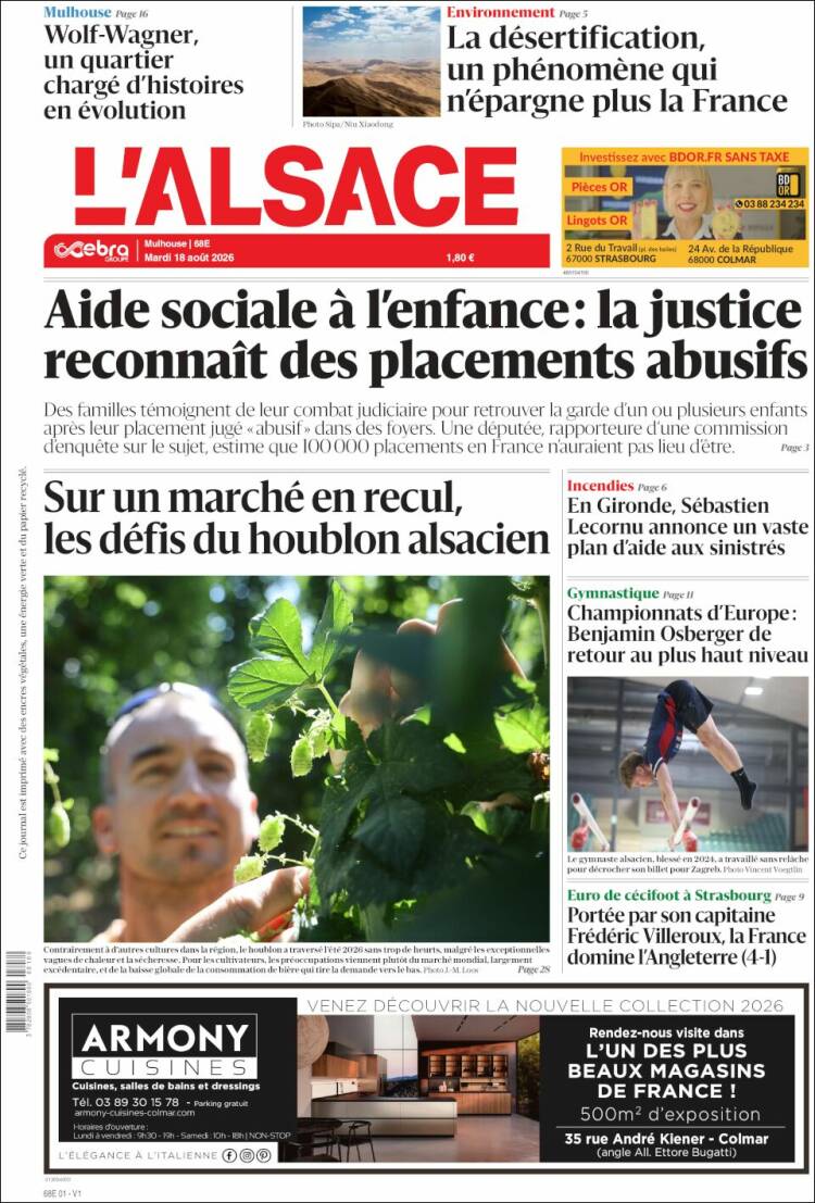 Portada de Journal L'Alsace (Francia)