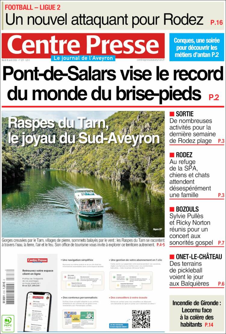 Portada de Centre Presse (Francia)