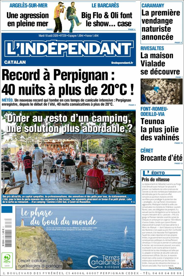Portada de Le Indépendant (Francia)