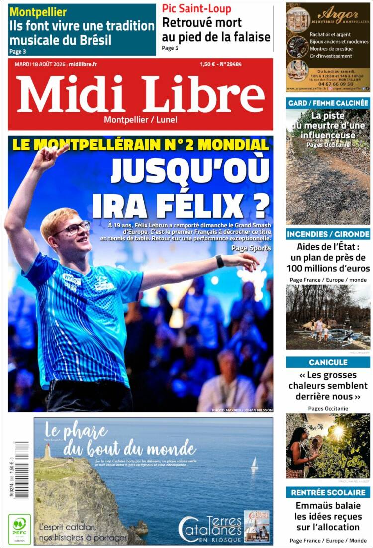 Portada de Midi Libre (Francia)