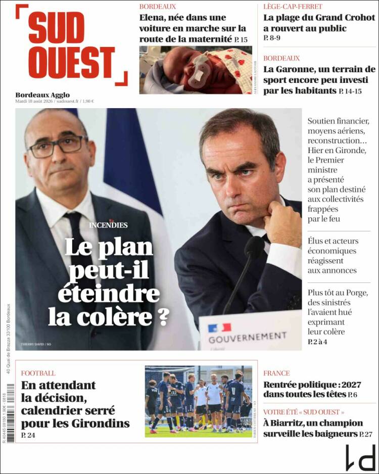 Portada de Sud Ouest (Francia)