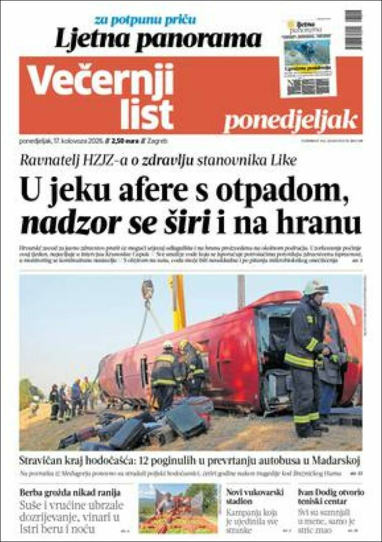 Portada de Večernji (Croacia)
