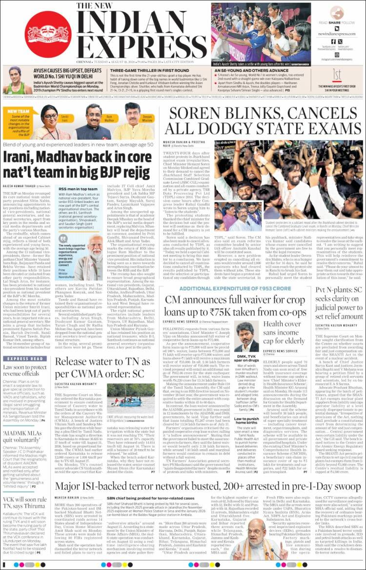 Portada de New Indian Express (India)