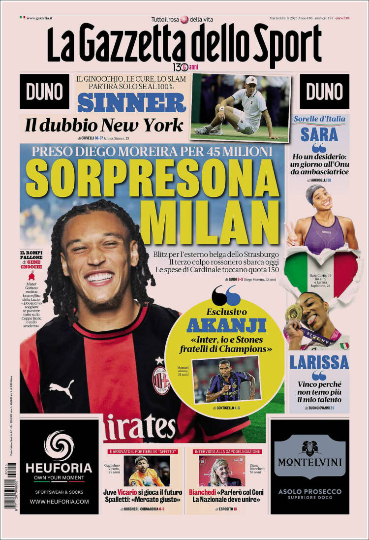 Portada de La Gazzetta dello Sport (Italia)