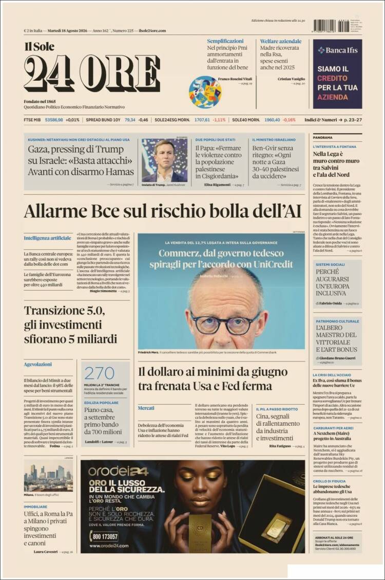 Portada de Il Sole 24 ORE (Italia)