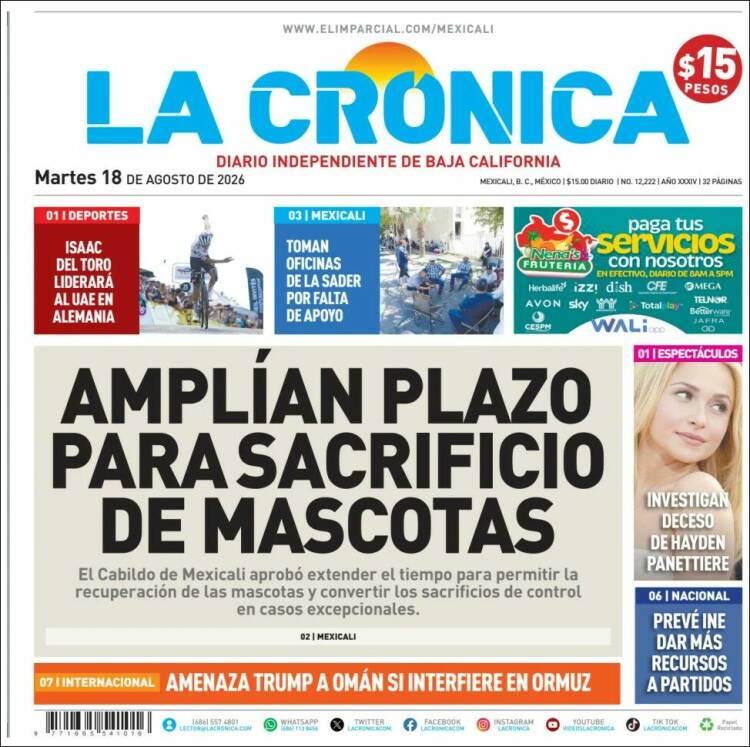 Portada de La Crónica de Baja California (M&eacute;xico)