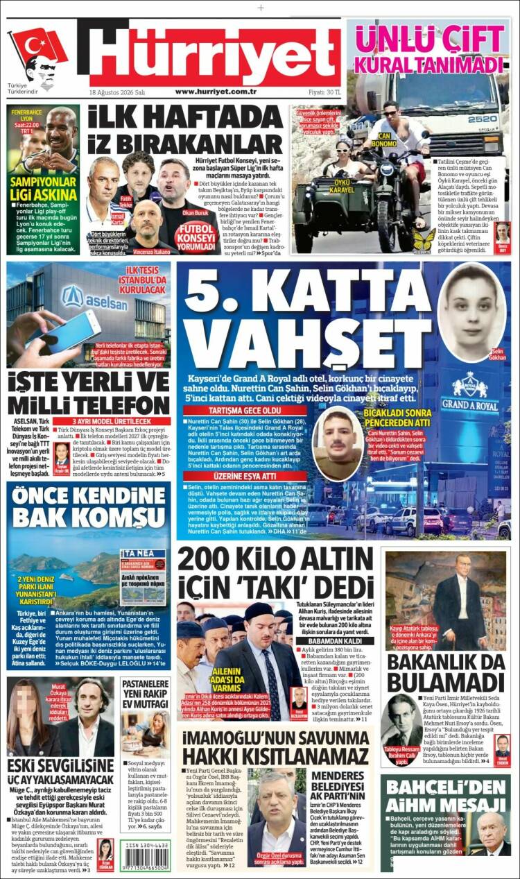 Portada de Hürriyet (Turqu&iacute;a)