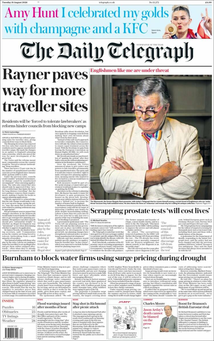 Portada de Daily Telegraph (Reino Unido)