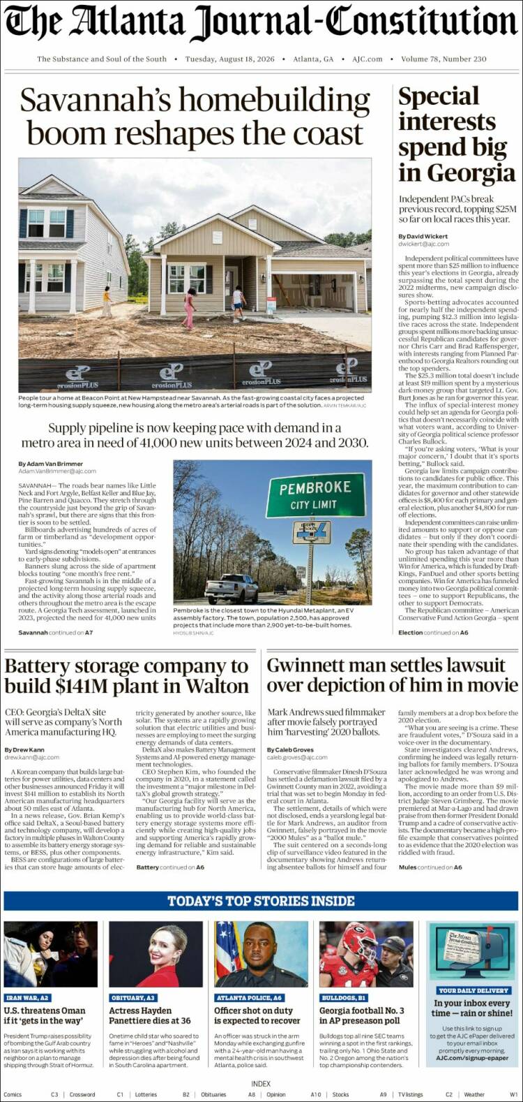 Portada de The Atlanta Journal-Constitution (USA)