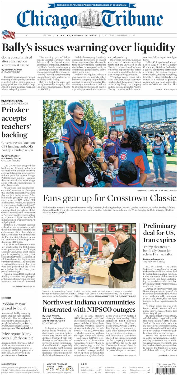 Portada de Chicago Tribune (USA)