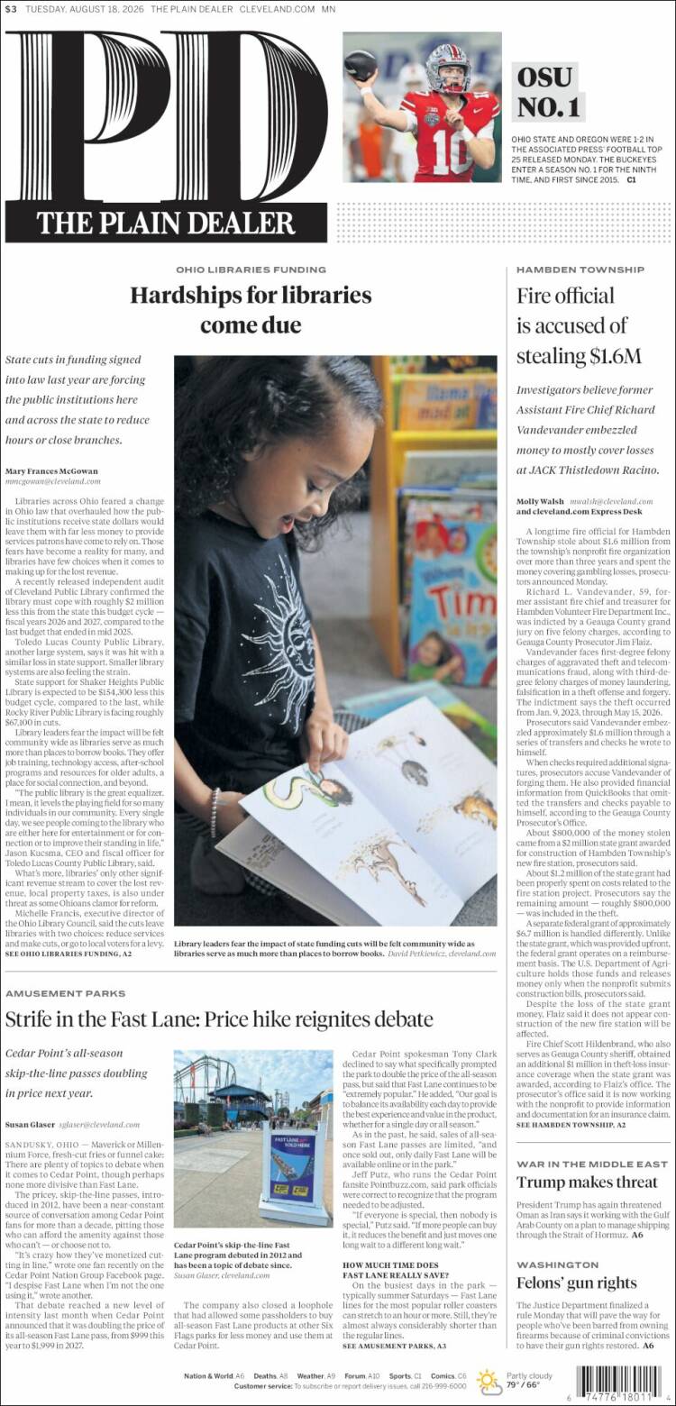 Portada de The Plain Dealer (USA)