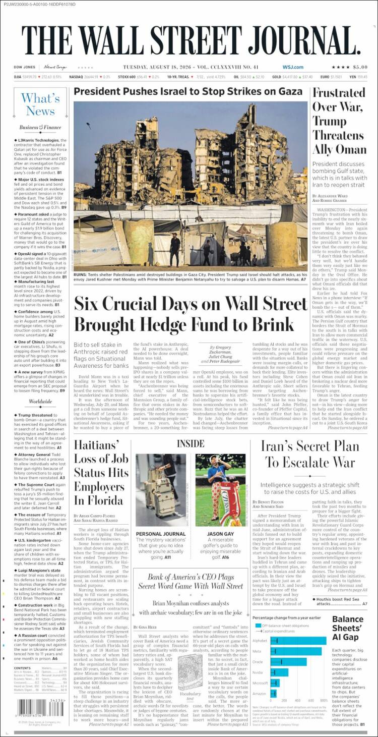 Portada de Wall Street Journal (USA)